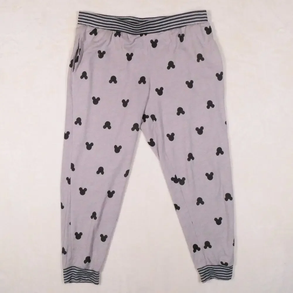 Disney Grey Black Mickey Mouse Pajamas Size L 2 Pc Set Soft Long Sleeve & Pants - Picture 3 of 12